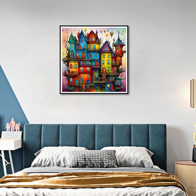ijbnhd Diamond Painting Kits for Adults - House Diamond Art Kits for Adults, 5D Diamond Painting Dream House, DIY Full Drill Diamond Painting Cartoon Gem Art Crafts 14x14inch
