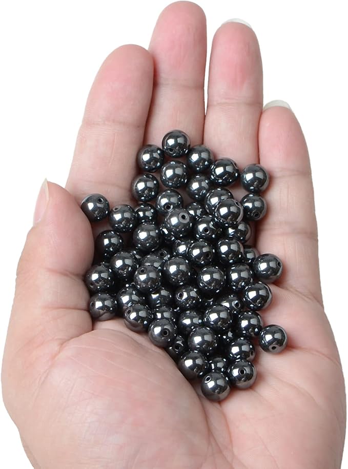 bymitel 8mm natural hematite metallic round beads gemstones genuine with 140pcs diy jewelry making unisex (8mm 140pcs, hematite)