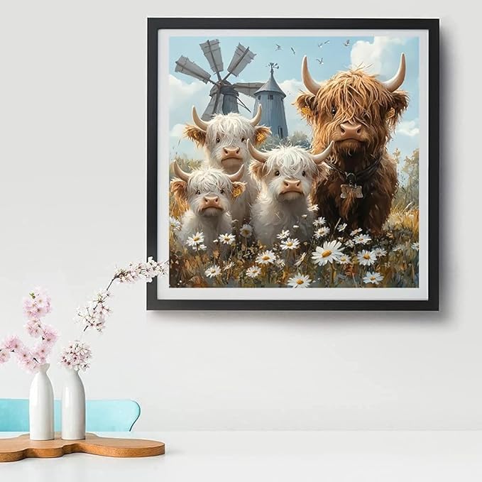 Highland Cattle Cross Stitch Kits for Adults - Embroidery Kits for Beginners Adults,11 CT Patterns Dimensions Counted Cross Stitch Kits for Adults Arts Craft 13.8x13.8 inch