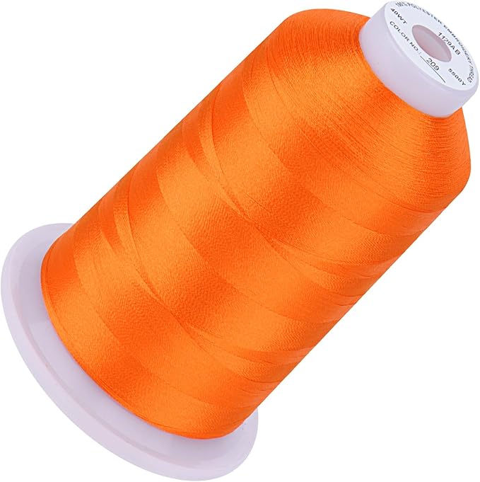 Simthread 5500Yds Embroidery Thread, 5000M High-Yardage 40WT 100% Polyester Thread – 170+ Vivid Colors, High-Speed Rated – Compatible with Brother, Singer, Janome & More - Tangerine 209