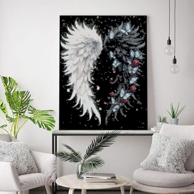 Angel Wings Stamped Cross Stitch Kits for Adults,Colourful Angel Wings Dimensions Cross Stitch Kits Embroidery Kit Arts and Crafts for Beginners 15.7x11.8 inches