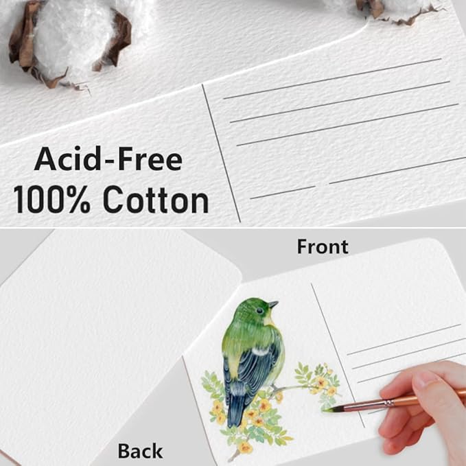 Watercolor Paper Postcards, 100% Cotton, 24 Sheets, 4x6 Inches, 140lb (300gsm), Cold Press, Watercolor Journal, Acid-Free Heavyweight Art Paper for Thank You Notes, Invitations, and Greeting Cards