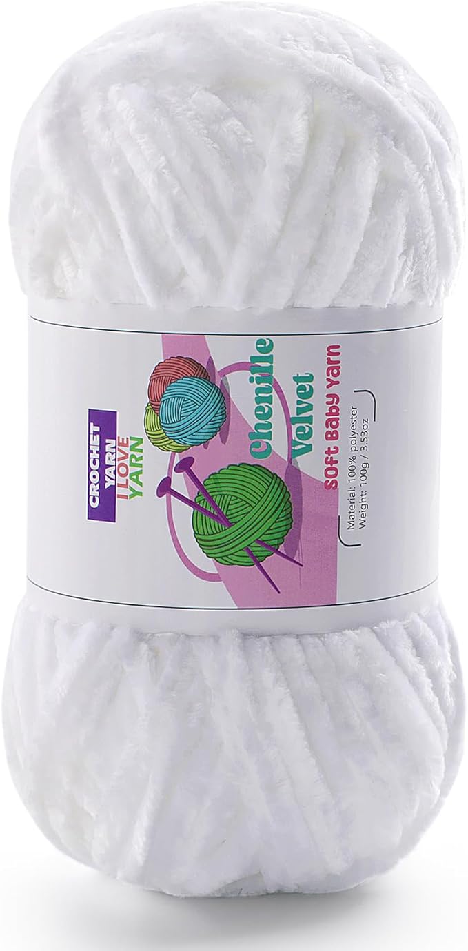 Plush Chenille Chunky Yarn, Velvet Fluffy Yarn for Hand Knitting, Baby Yarns for Crocheting Soft Making Blankets, Scarves, Dolls (3.5oz 87.5yds Each)