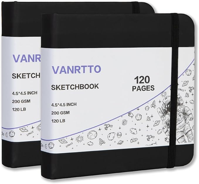 VANRTTO Hardcover Square Sketch Book, 120lb/200GSM Sketchbook Thick Drawing Paper for Marker Watercolor Mixed Media, Drawing Notebook, Art Journal, 60 Sheets/120 Pages 4.5x4.5 Inch Sketch Pad 2 Pack