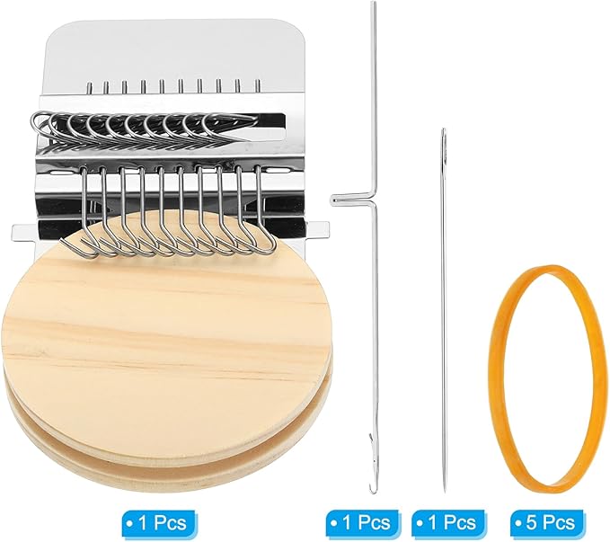 PATIKIL 10 Hooks Mini Weaving Machines Kit, Metal Quickly Small Darning Weave Tool with Accessories for Mending Knitting Stitching Clothes DIY, Style 1