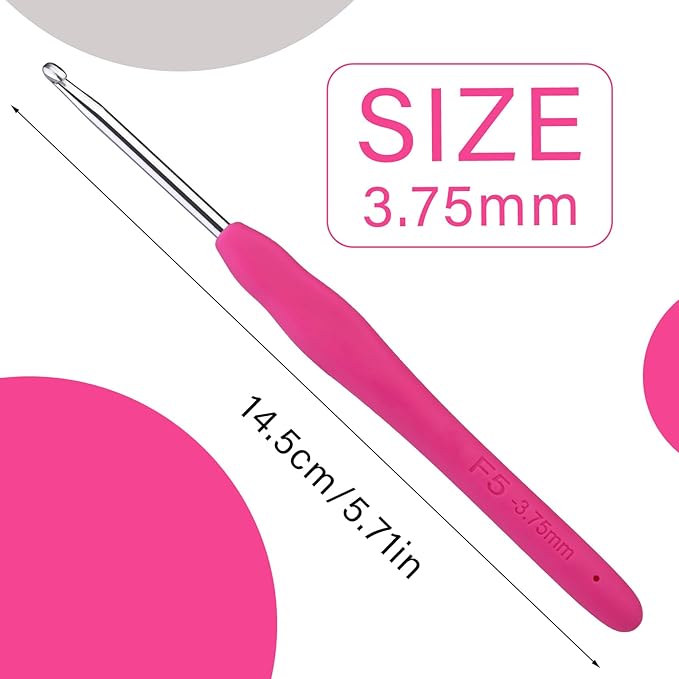 3.75 mm Crochet Hook, Ergonomic Handle for Arthritic Hands, Extra Long  Knitting Needles for Beginners and Crocheting Yarn (3.75 mm)