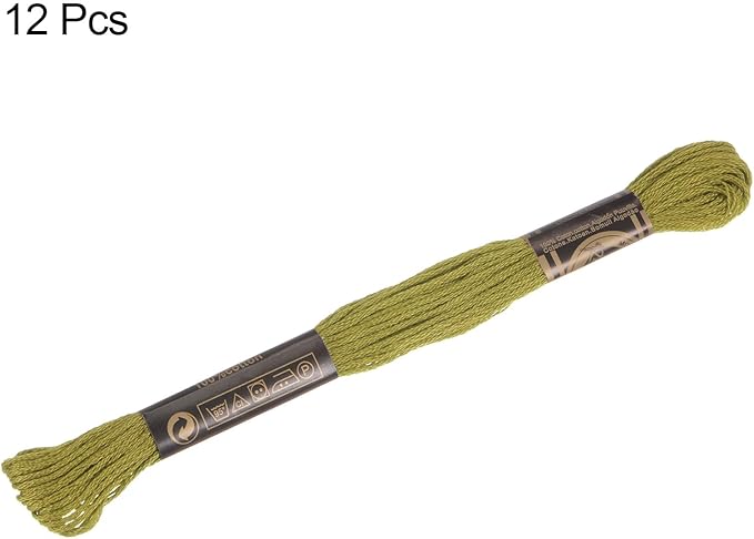 HARFINGTON 12 Skeins Embroidery Floss 8m Each Egyptian Long Fiber Cotton Cross Stitch Thread 26S/2x6 for Embroidery Projects Bracelet, Moss Green
