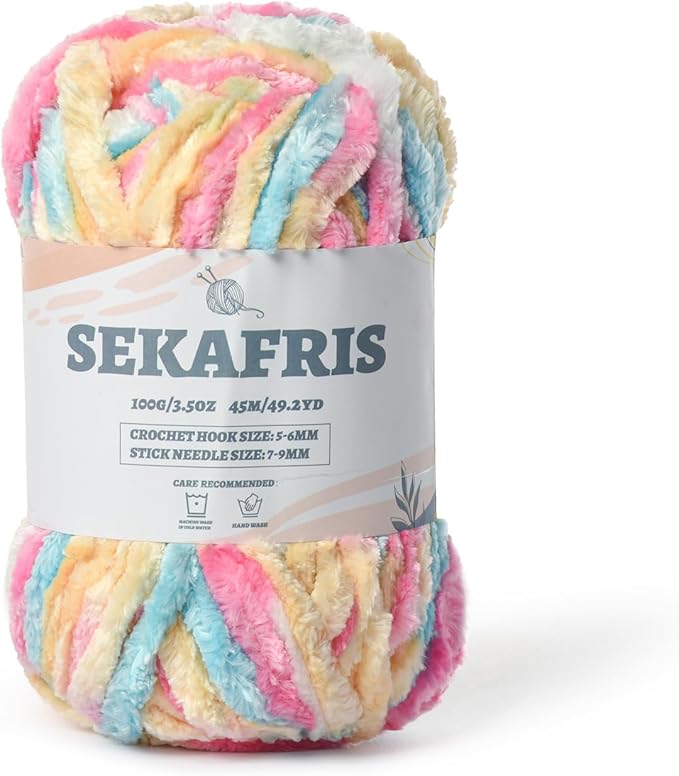 Fuzzy Chunky Chenille Yarn for Crocheting - Soft Plush Bulky Yarn for Hand Knitting, Baby Blankets, Amigurumi (100g, 49.2 yd) - Fluffy Velvet Crochet Yarn (Candy Color)