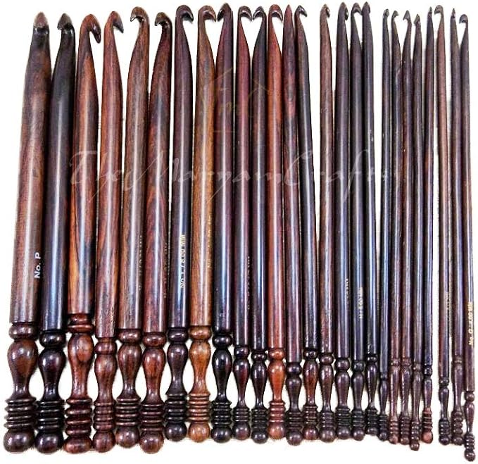 Rosewood Crochet Hook Set | 15PCS (3.5MM-25MM) | Handmade Wooden Needles | Engraved Sizes | Smooth Grip for Knitting, Crocheting, Yarn & Wool | Perfect for DIY Craft Projects & Gifts