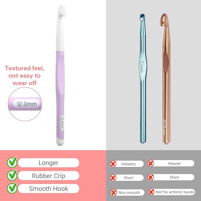 Ouligay 5PCS Large Crochet Hooks Set 8mm 10mm 12mm 15mm 20mm Ergonomic Crochet Hooks Long Crochet Needles for Chunky Yarn Knitting Blankets Shawl Carpet Scarves Multicolor