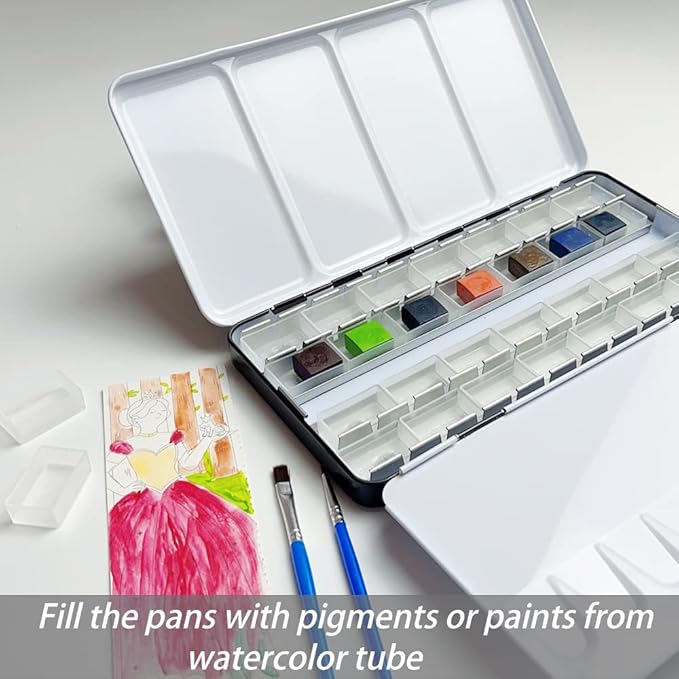 Large Watercolor Palette with 28Pcs Empty Full Pans, Metal Watercolor Paint Tin for Watercolors Oils and Gouache