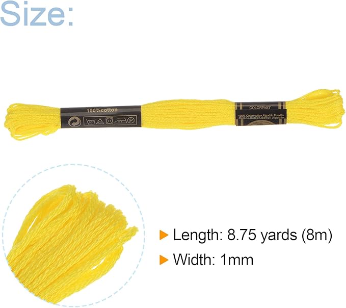 HARFINGTON 12 Skeins Embroidery Floss 8m Each Egyptian Long Fiber Cotton Cross Stitch Thread 26S/2x6 for Embroidery Projects Bracelet, Yellow