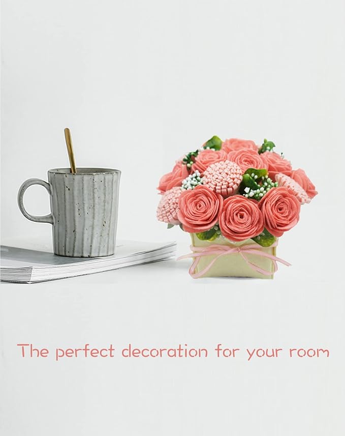 BAZIMA DIY Felt Flower Art Craft Kit,DIY Pink Rose and Carnation Bouquet Kit, Floral Gifts,Beginner Craft Kit,Arrange Pre-Cut Felt Flowers and Foliage