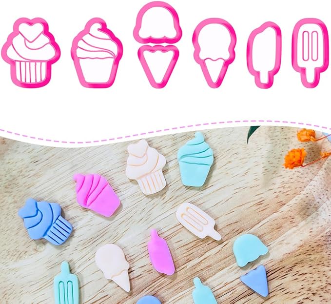 Xaekicr 7 PCS Cute Dessert Polymer Clay Cutters Set – Ice Cream, Cupcake, Cake Slice Clay Earring Cutters – DIY Polymer Clay Molds & Clay Tools for Jewelry Making