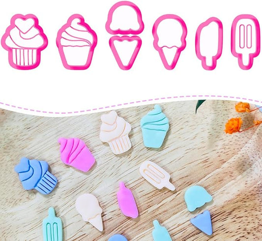Xaekicr 7 PCS Cute Dessert Polymer Clay Cutters Set – Ice Cream, Cupcake, Cake Slice Clay Earring Cutters – DIY Polymer Clay Molds & Clay Tools for Jewelry Making