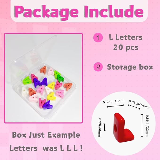 Maerolre 20Pcs Large Letter Beads, 20mm Big Acrylic Bubble Alphabet Beads, Colorful Plastic Beads for DIY Keychains, Jewelry Making, Phone Crafts Projects - L