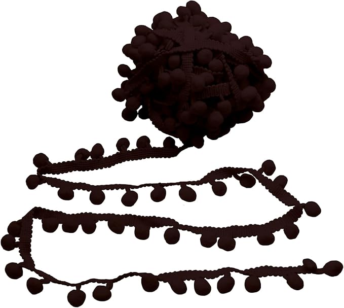 Homiest 10 Yards Pom Pom Trim for Sewing, 1 Inch Wide Dark Brown Ribbon Bundles Textured Fabric Fringe Ribbon, 13mm Ball Pompom Trim for DIY Crafts Curtain Clothes Pillow Home Decoration
