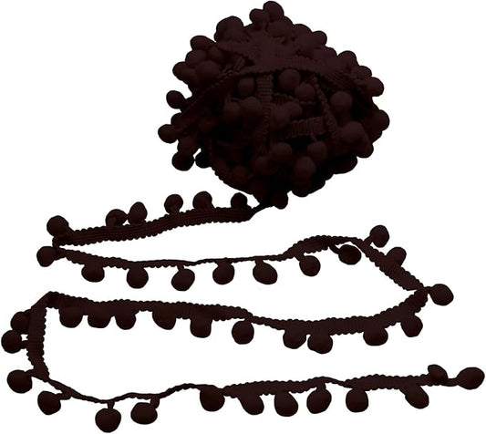 Homiest 10 Yards Pom Pom Trim for Sewing, 1 Inch Wide Dark Brown Ribbon Bundles Textured Fabric Fringe Ribbon, 13mm Ball Pompom Trim for DIY Crafts Curtain Clothes Pillow Home Decoration