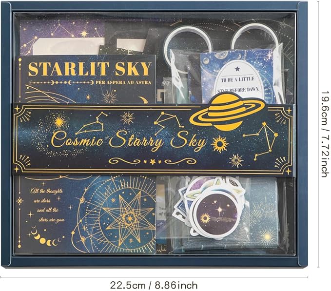 icceemee Scrapbooking Supplies Kit, Blue Starry Sky Scrapbooking Kit for Bullet Junk Journaling, Stationery, A6 Grid Notebook, Flower DIY Journaling Supplies, Birthday Craft Gift for Teen Girls