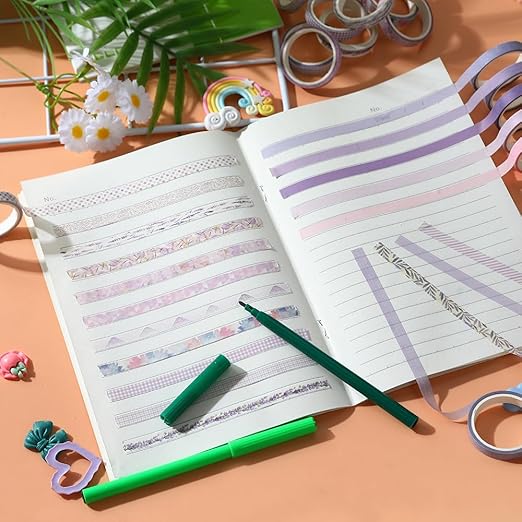 Washi Tape Set 20 Rolls Cute Vintage Washi Tape Decorative Tapes Adhesive Craft Washy Pattern Tapes for Scrapbooking Arts DIY Crafts Journal Planners Gift Wrapping Junk Journal Supplies, Purple