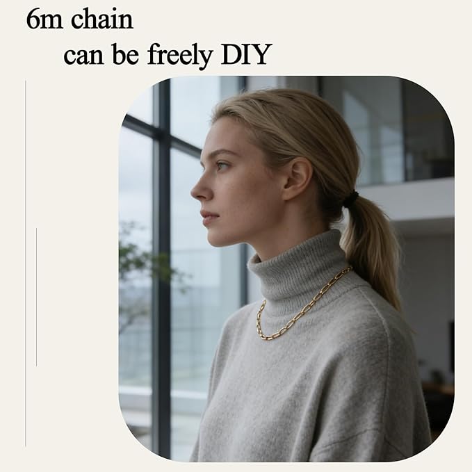 19.7FT 18K Gold 3mm Width PVD Plated Necklace Chain for Jewelry Making Paperclip Chain Roll with Lobster Clasps and Jump Rings for Men Women Making Jewelry Craft