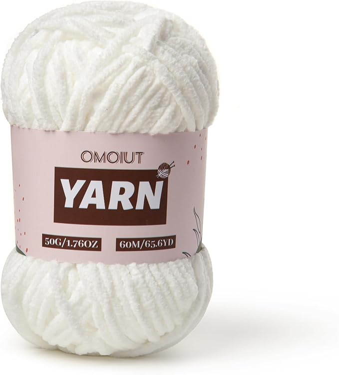 Plush Chenille Chunky Crochet Yarn - Baby Yarn for Crocheting Soft - Velvet Yarns Knitting for Blankets Crafts - Fluffy Amigurumi Yarns 50g / 65.6yd (Snow White)