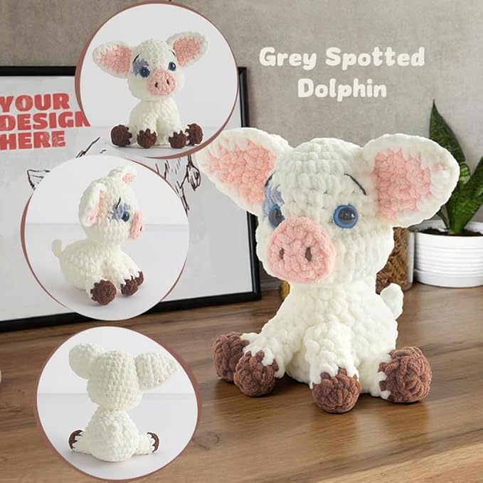 Hylvix Crochet kit for Beginners Adults, Grey Spotted Dolphin Crochet Animals kit, Learn to Crochet Knitting kit, with Step by Step Guide Video, Prefect for Gifts, with tutorials Yarns Hook