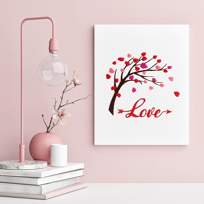 Louise Maelys Love Heart Tree Beginners Embroidery Kits,Cross Stitch Starter Kit for Adults Including Cloth with Lovers Pattern Hoop Needles Instruction and Threads