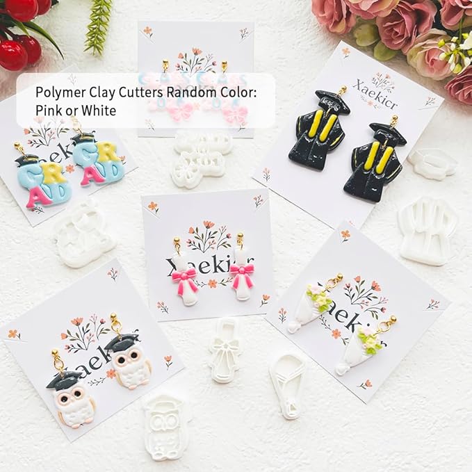 Graduation Polymer Clay Cutters Set - 9pcs Sharp & Durable Class of 2026, Grad, Owl, Cap, Gown, Cake & Star Shapes for DIY Earring Jewelry Making, Soft Clay Crafts & Class Party Supplies