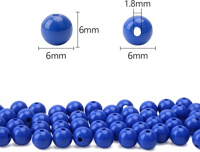 bonny boxx 1000pcs 6mm smooth sapphire acrylic round beads, plastic resin bubblegum balls chunky gumball beads for necklace and bracelet making, crafting supplies