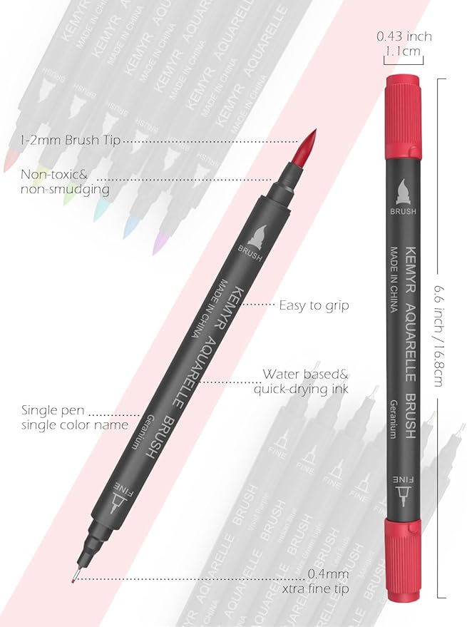Markers for Adult Coloring Books: 80 Color Dual Tip Fine & Brush Pens Water-Based Coloring Marker for Adults Drawing Sketching Bullet Journal Writing Lettering No bleeding