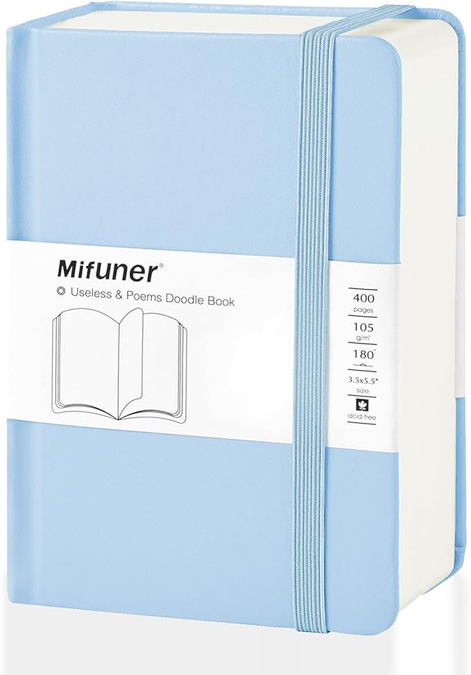 Mix Media Pad,3.5"x5.5" Small Hardcover Leather Art Sketchbook,105 GSM 200 Sheets/400 Pages Acid Free Artistic Painting Drawing Sketching Writing Paper, Handy Pocket Journal Notebook.Blue