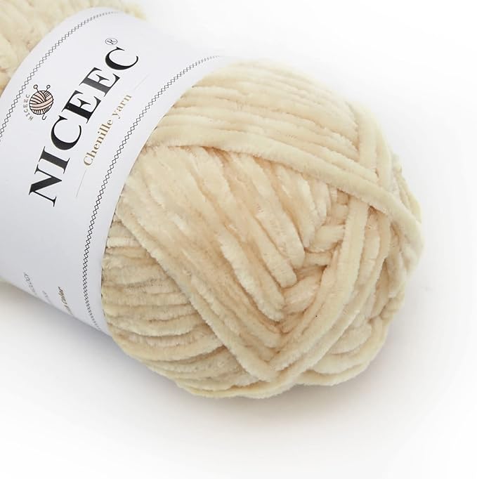 NICEEC 2 Skeins Soft Chenille Yarn Blanket Yarn for Knitting Fancy Yarn for Crochet Weaving DIY Craft Total Length 2×255m (2×279yds, 2×150g)_Khaki