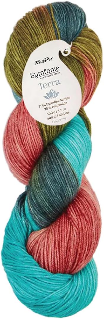 KnitPro Symfonie Fingering Weight Hand Dyed Variegated Yarn Skein | Extra Fine Merino Wool & Polyamide Blend for Knitting & Crocheting, Oeko-TEX Certified 400m, 100g | Terra Spring Blush