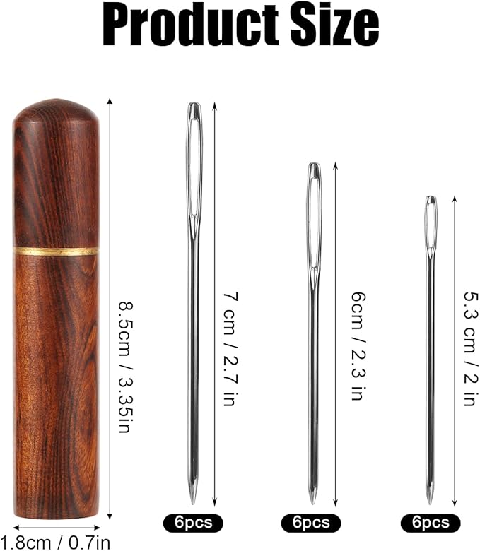 18pcs Large Eye Sewing Needles, Stainless Steel Sharp Tapestry Needles Hand Knitting Needles Embroidery Hand Needles with Wooden Needle Case for Crochet Projects (3 Sizes)