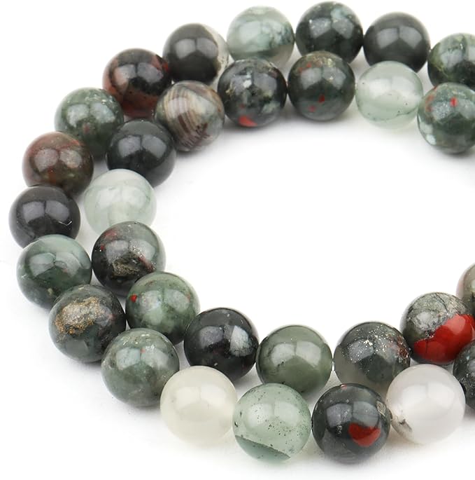Natural Stone Beads for Jewelry Making - 8mm Gemstone Round Beads for Bracelets(45-47pcs, African Bloodstone)