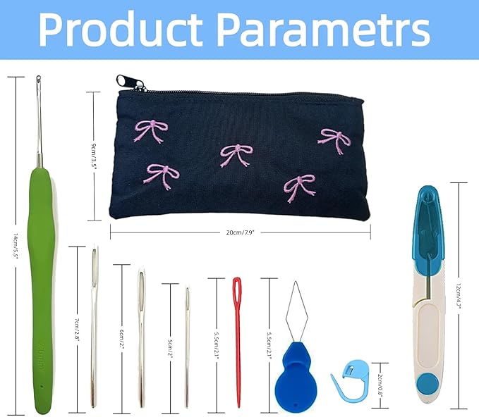 Crochet Hooks Set,Crochet Needles with Case Yarn,Ergonomic Crochet Hooks with Soft Grip Handles,9 Sizes from 2mm-6mm,Crochet Kit for Beginners DIY Dolls Bags Clothes Blanket Handmade Flowers (Bow)