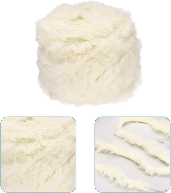 PATIKIL 70yds Faux Fur Yarn, Soft Chunky Polyester Plush Fur Eyelash for Crocheting Knit Blanket Rug Sweater Scarf Hat Bear Craft, Beige