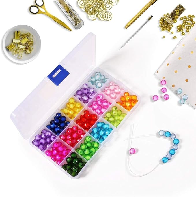Opret 15 Girds Bead Organizer(8 Pack), Earring Organizer Box, SMALL Plastic Containers with Adjustable Dividers for Crafts Jewelry Screws Fishing Tackles Small Items, Size 6.9×3.9×0.9in