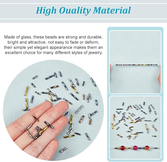 PH PandaHall 2000pcs Twisted Bugle Beads, Metallic Bugle Beads 6/9/12mm Glass Long Tube Seed Bead Craft Beads Loose Spacer Beads for Jewelry Crafts Making, Gray/ Camel/ Black (SEED-PH0001-65-US2)