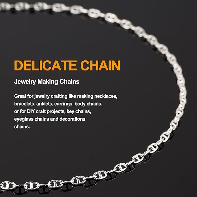 KYUNHOO 16.4 Feet Silver Plated Chains for Jewelry Making Thin Anchor Link on Spool Small Chain for Crafts DIY with Jump Rings Lobster Clasps
