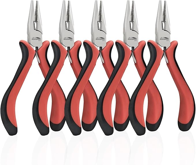 houseran small needle nose pliers 5"-5 pack mini needle nose pliers, spring loaded needle nose pliers, jewelry pliers needle nose for jewelry making