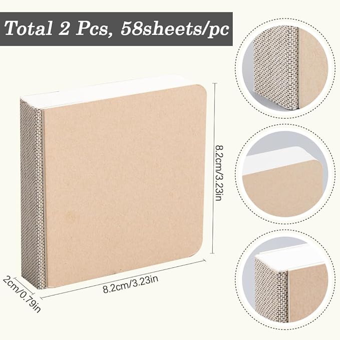 2Pcs 3.2" x 3.2" Mini Watercolor Notebook Drawing Sketching Pads Paper Blank Square Portable Water Color Travel Journal Small Art Pad Sketchbooks for Painting Traveler Student Office Supplies