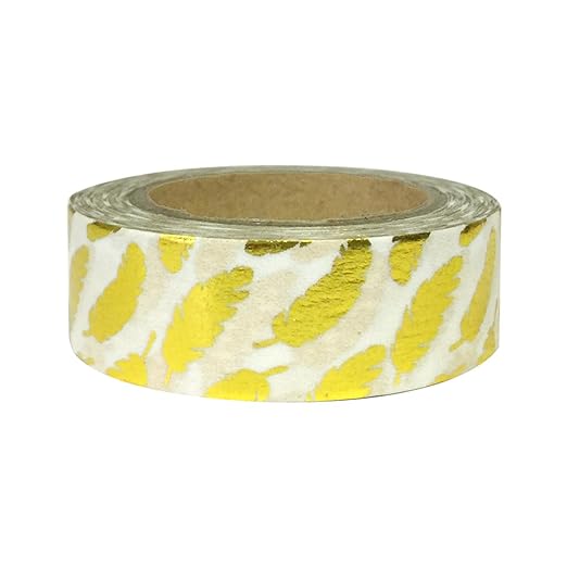Wrapables Colorful Washi Masking Tape, Metallic Gold Feathers
