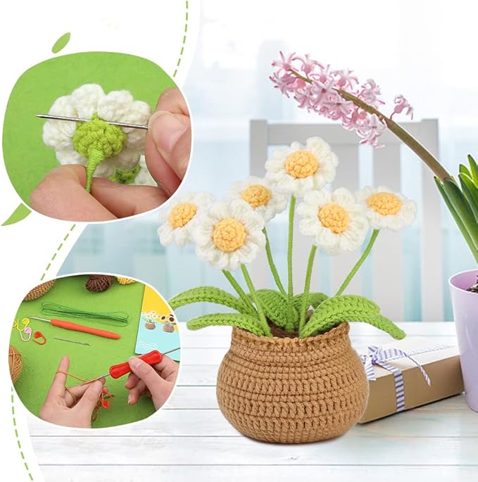 kgxulr Crochet Kit for Beginners, Little Daisy Crochet Kit Beginner Crochet Starter Kit for Complete Beginners Adults, Crocheting Knitting Kit with Step-by-Step Video Tutorials (Little Daisy)