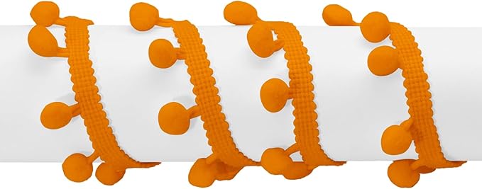 Homiest 10 Yards Pom Pom Trim for Sewing, 1 Inch Wide Orange Ribbon Bundles Textured Fabric Fringe Ribbon, 13mm Ball Pompom Trim for DIY Crafts Curtain Clothes Pillow Home Decoration