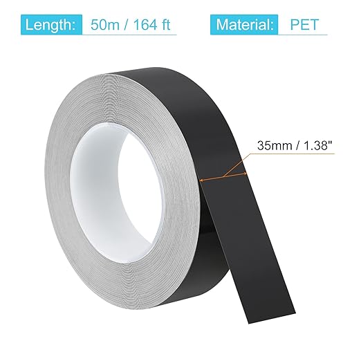 uxcell Metallic Tape, 1.38 in x 164 ft Self Adhesive Metalized Polyester Film Tape Waterproof Shiny Washi Tape for Walls Graphic Arts Gifts Wrapping Crafts Decoration, Gloss Black