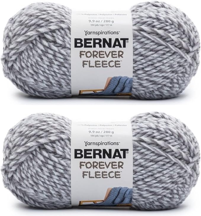 Bernat Forever Fleece Smoke Yarn - 2 Pack of 280g/9.9oz - Polyester - 6 Super Bulky - 194 Yards - Knitting/Crochet
