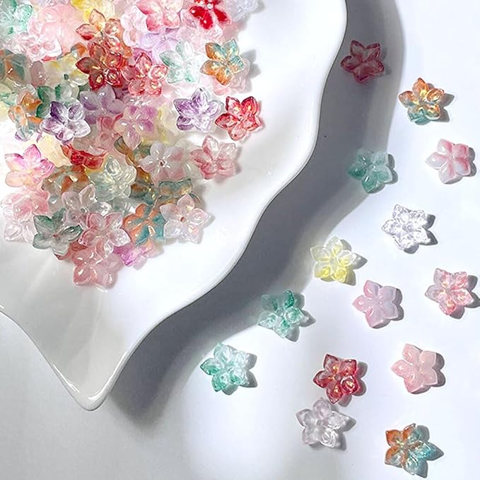 60PCS Colorful Flower Glass Beads Bulk Jewelry Beads for Jewelry Making Supplies Flower Charms for Bracelets Floral Charm Necklace Bracelet Making Kit Bead Spacers with Hole Cute Flowers Bead Charms