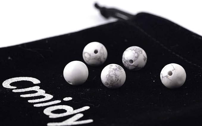 Natural Stone Beads 100pcs 6mm White Howlite Round Genuine Real Stone Beading Loose Gemstone Hole Size 1mm DIY Charm Smooth Beads for Bracelet Necklace Earrings Jewelry Making (White Howlite, 6mm)